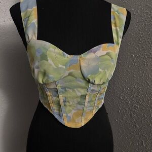 Cider Green and Yellow Floral Crop Top